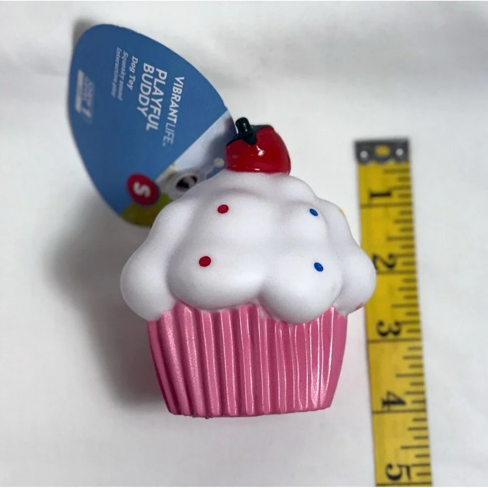 Vibrant Life Playful Buddy Cupcake Squeaky Dog Toy Small Chew Level 1 New